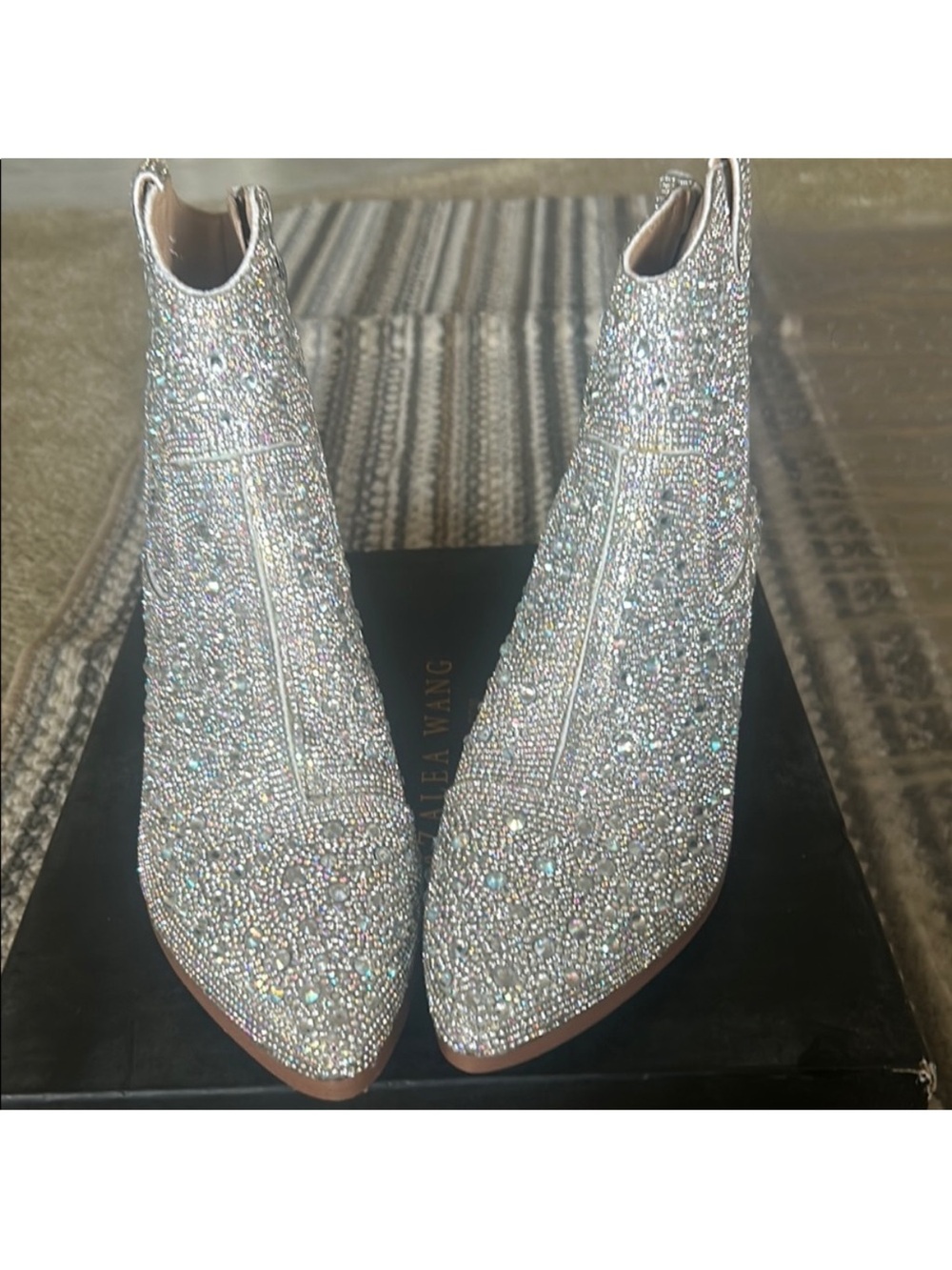 Rhinestone Embellished Silver Ankle Booties - Women